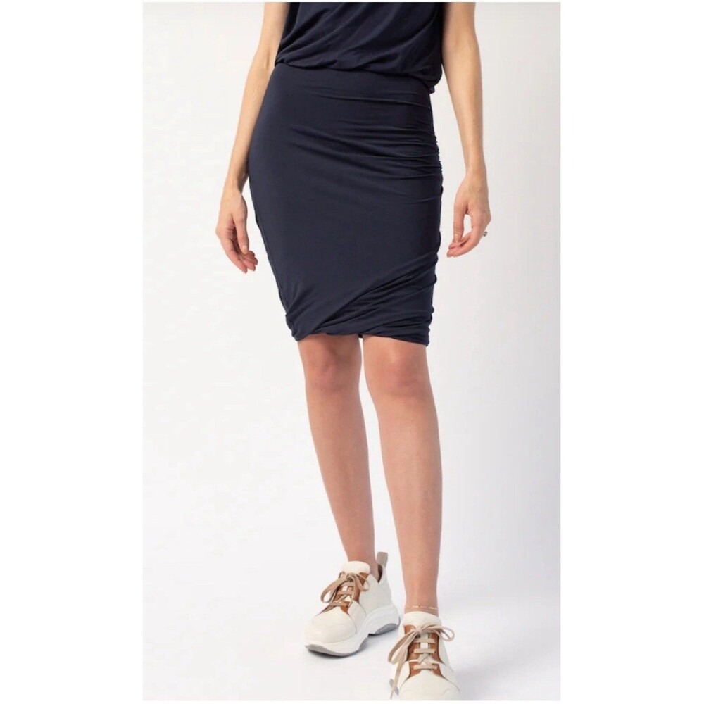 Frame navy shirred ruched stretch pencil skirt Size Small